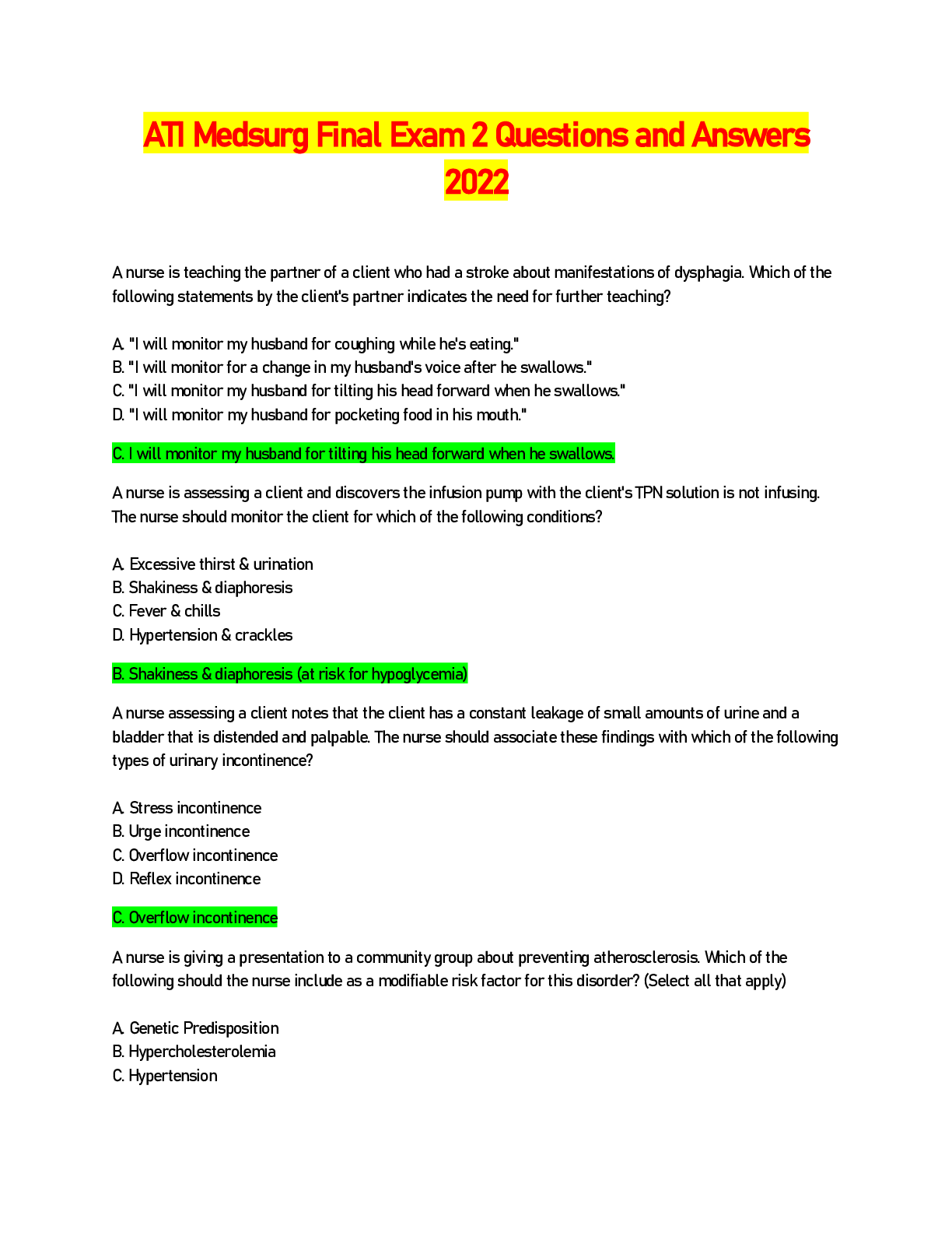 Preview image for ATI Medsurg Final Exam 2 Questions and Answers 2022